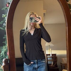 Elegant deep brown V-Neck Women's Top